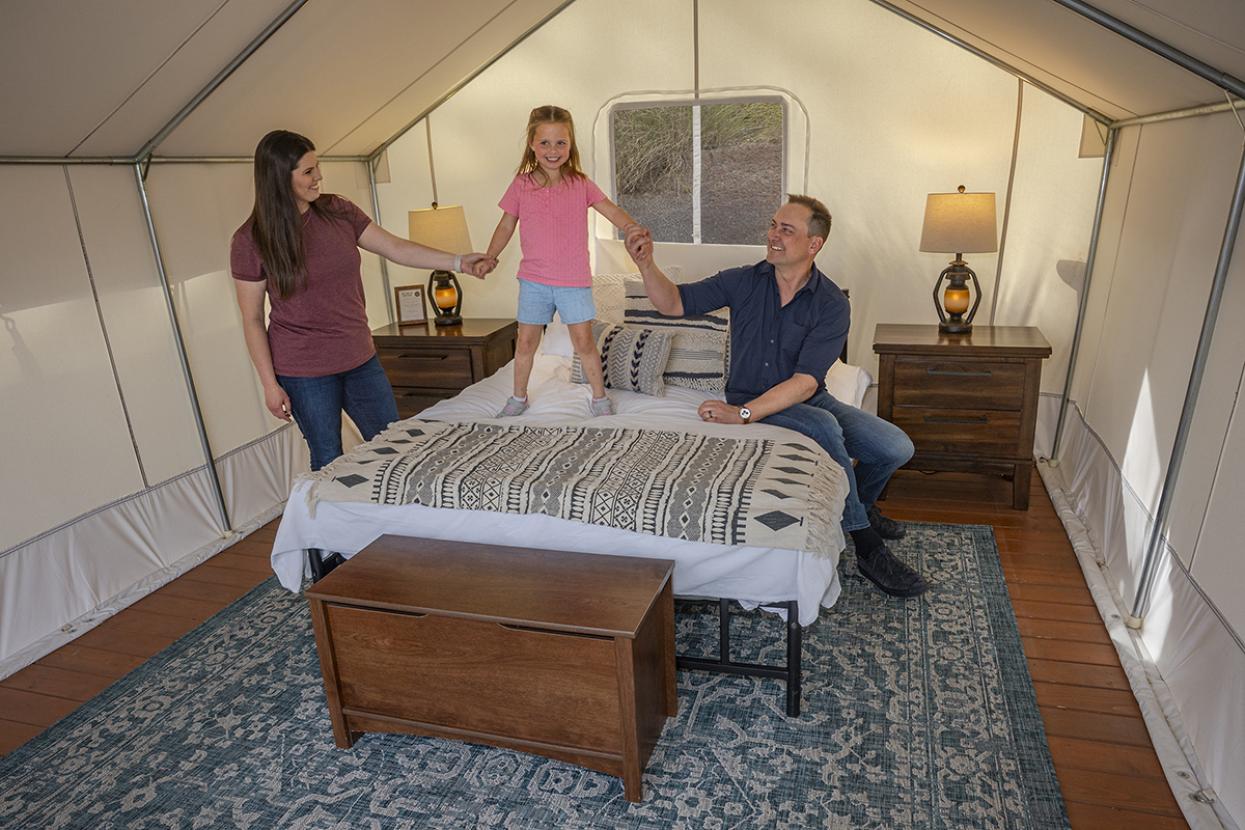 Tent with family inside