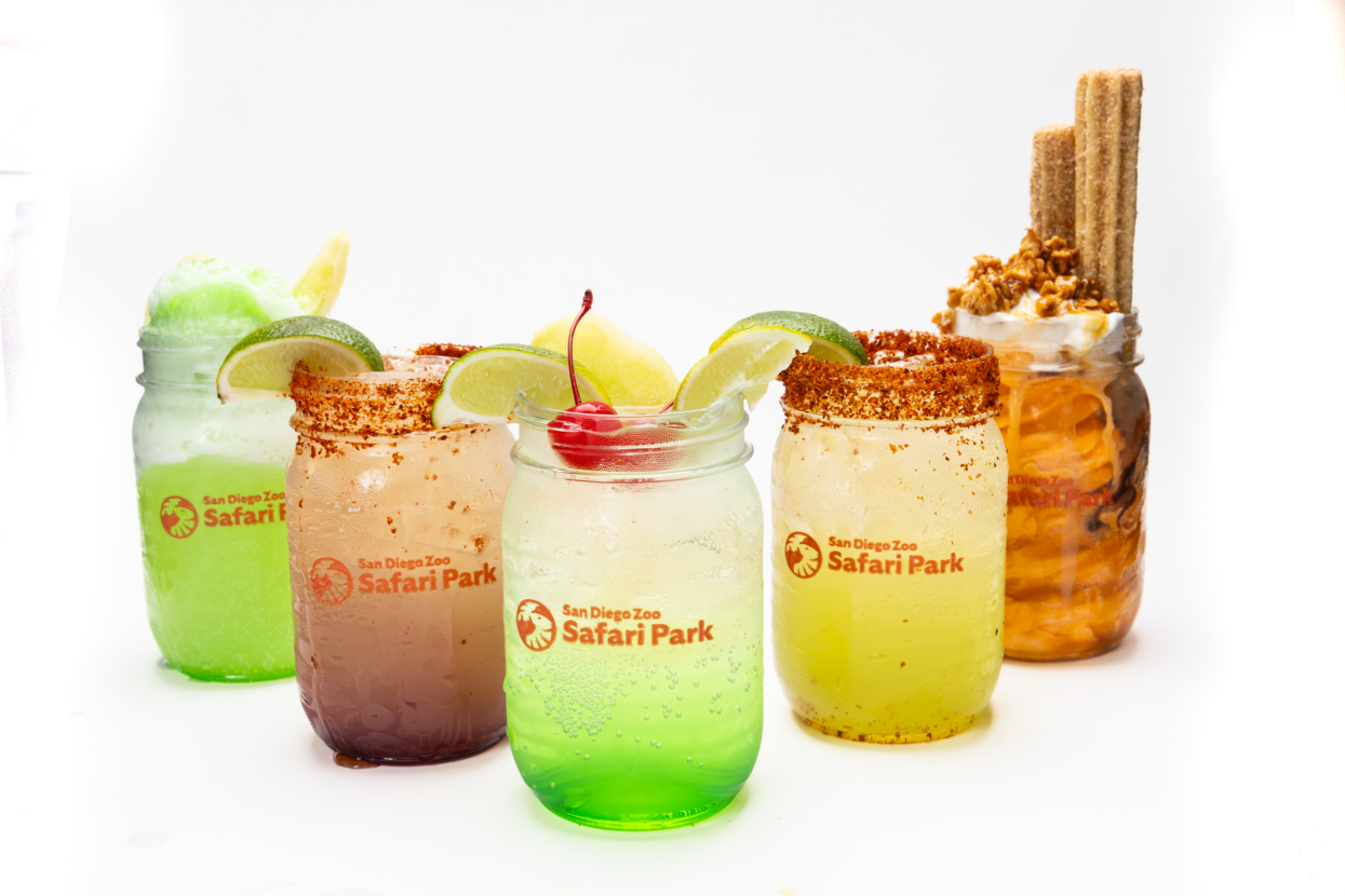 Mason jars filled with beverages.